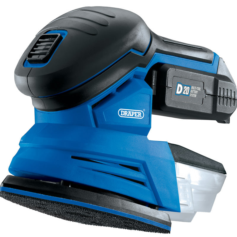 Draper 00608 Cordless Detail Sander Charger D20 20V Battery & 27 Sanding Sheets