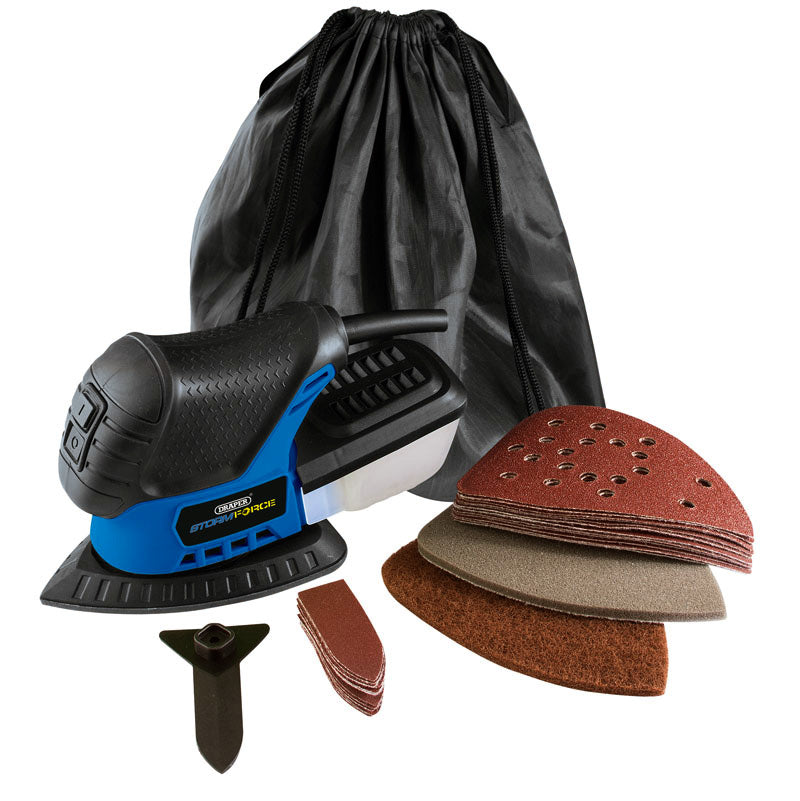 Draper 75W Electric Detail Sander Kit with Tri-Palm Finger Pad & 48 Sanding Sheets