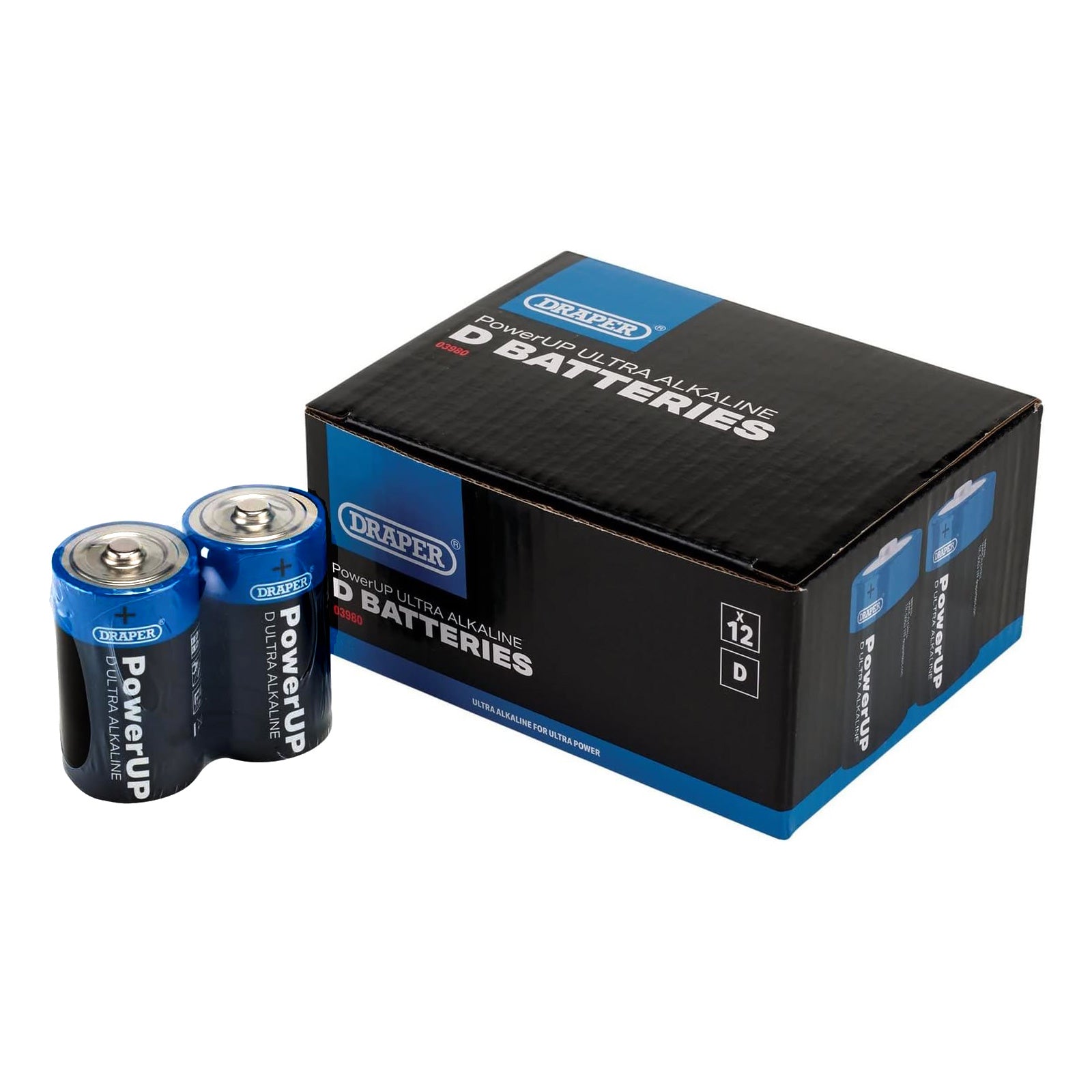 Draper 03980 D Size Batteries 12 Pack PowerUp Ultra Alkaline Battery LR20 MN1300