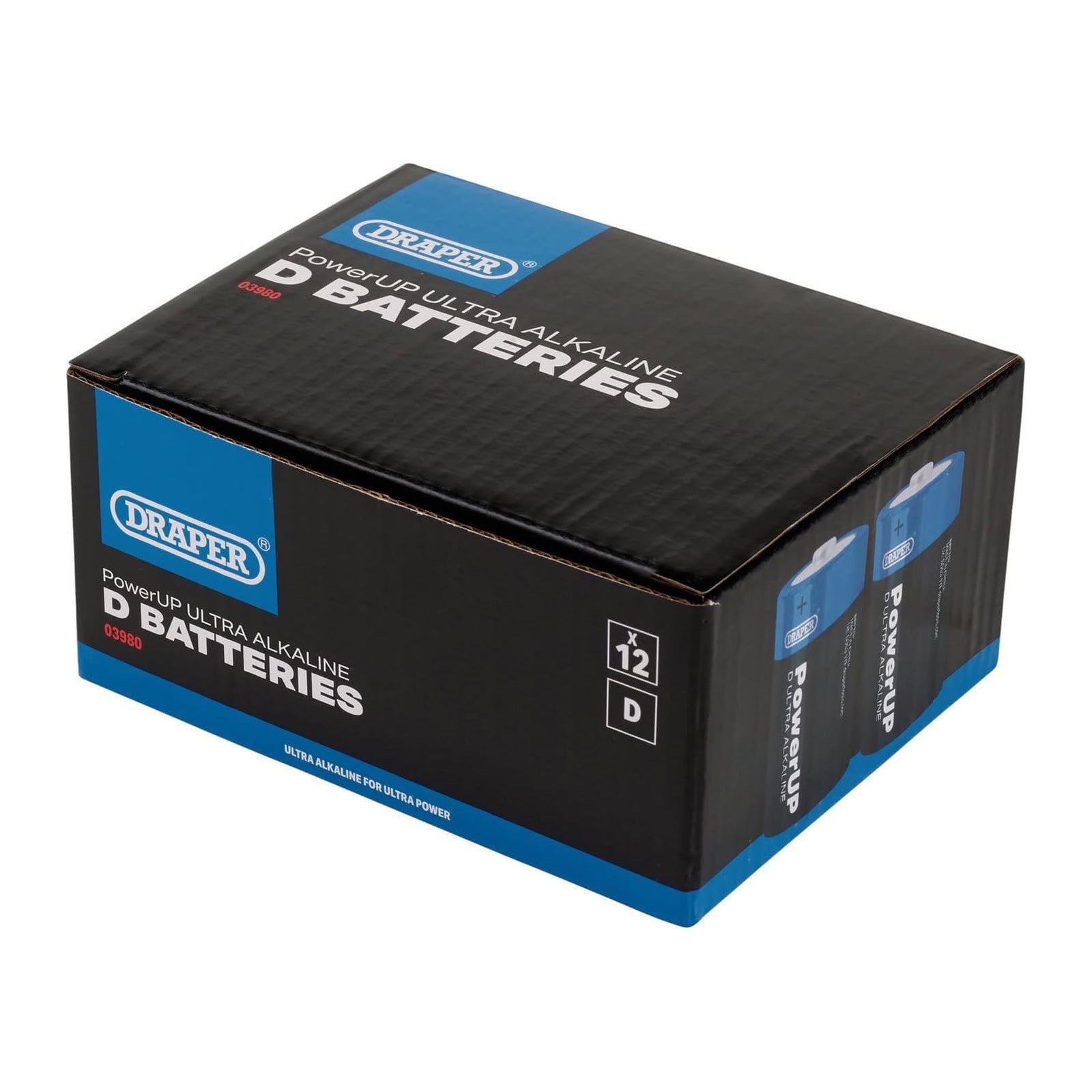 Draper 03980 D Size Batteries 12 Pack PowerUp Ultra Alkaline Battery LR20 MN1300