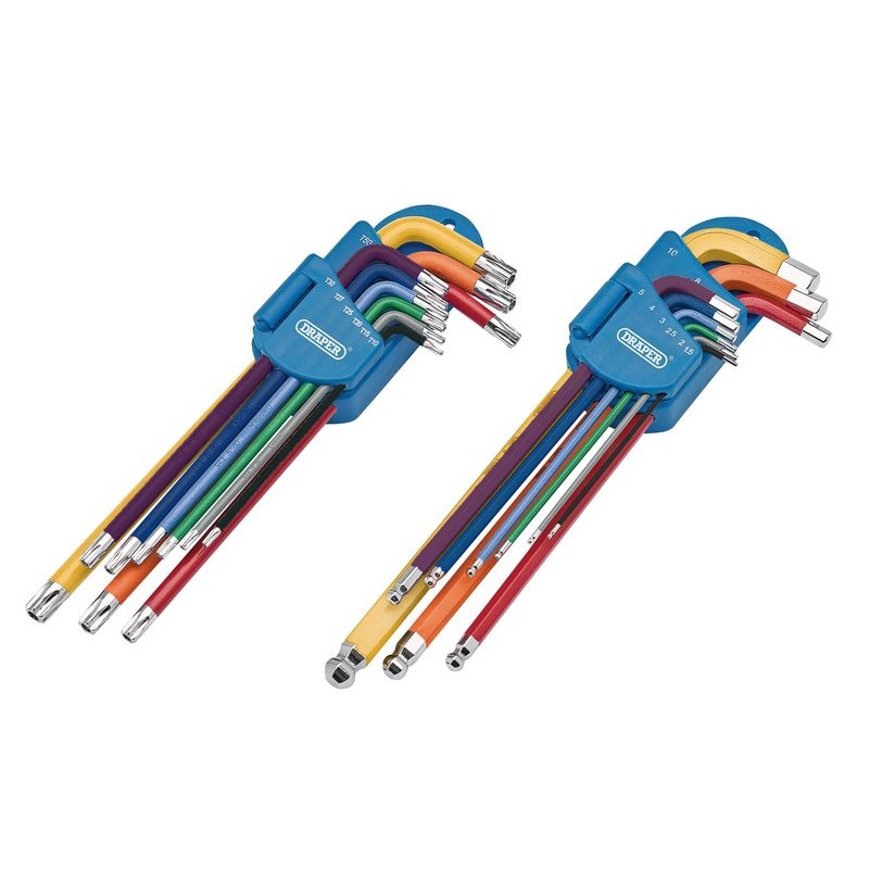 Draper Expert Metric Long Arm Torx-Star + Hex Key Set Colour Coded (18PC) 04776