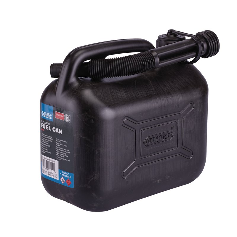 Draper 5L Plastic Petrol Can | Jerry Fuel Diesel Can | Water Container | 20mm Flexible Spout Diameter | 290 mm Spout Length | 09052 09053