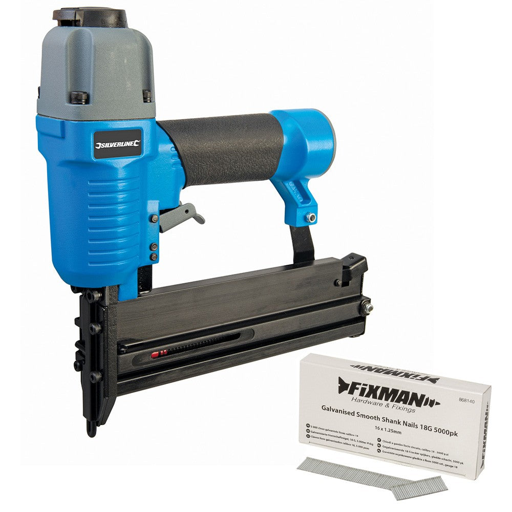 2-in-1 Air Nailer Stapler 18 Gauge 15 - 50mm + 5000 Brad Nails - 3 Year Warranty