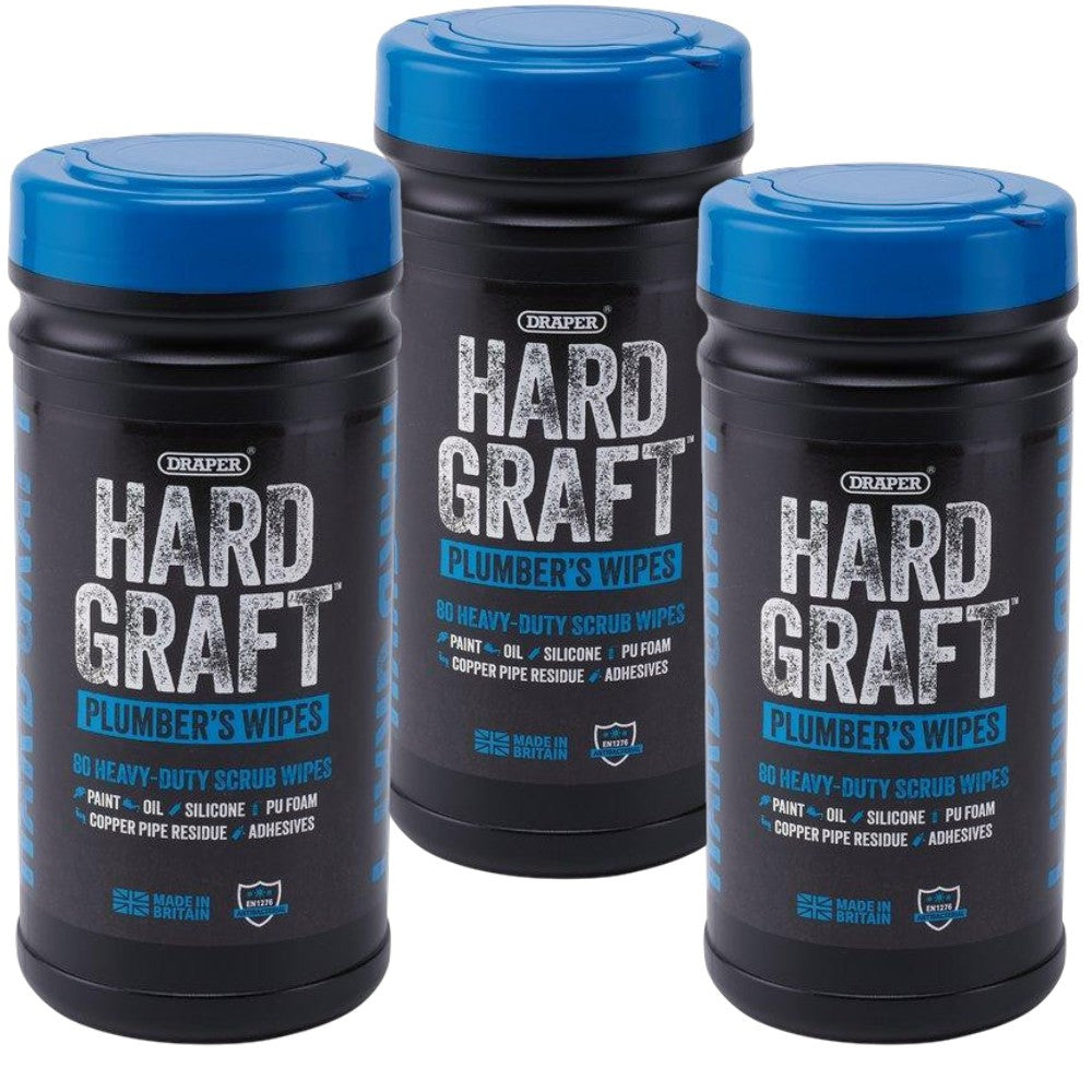 240 Hard Graft Plumbers Wipes Tubs of 80 Multipurpose Textured Draper 12438