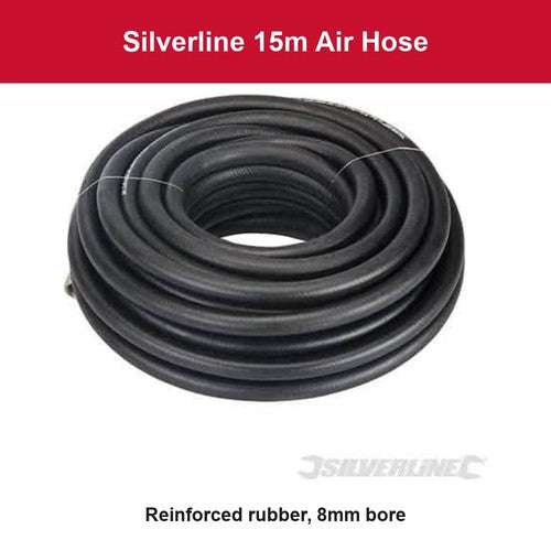 12pc Air Line Kit Silverline 15m Rubber Hose + 10 PCL Style Fittings + Blow Gun