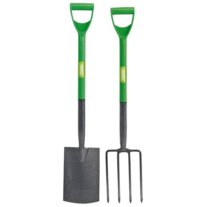 Draper Garden Fork Spade Set Carbon Steel Green 16566