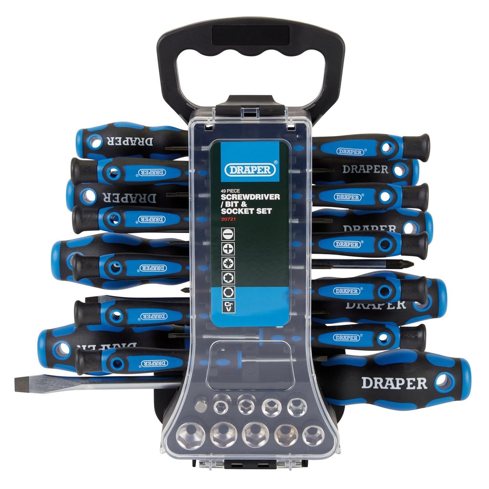 Draper Screwdriver Socket and Bit Set + Storage Carry Rack (49Pce) 20721