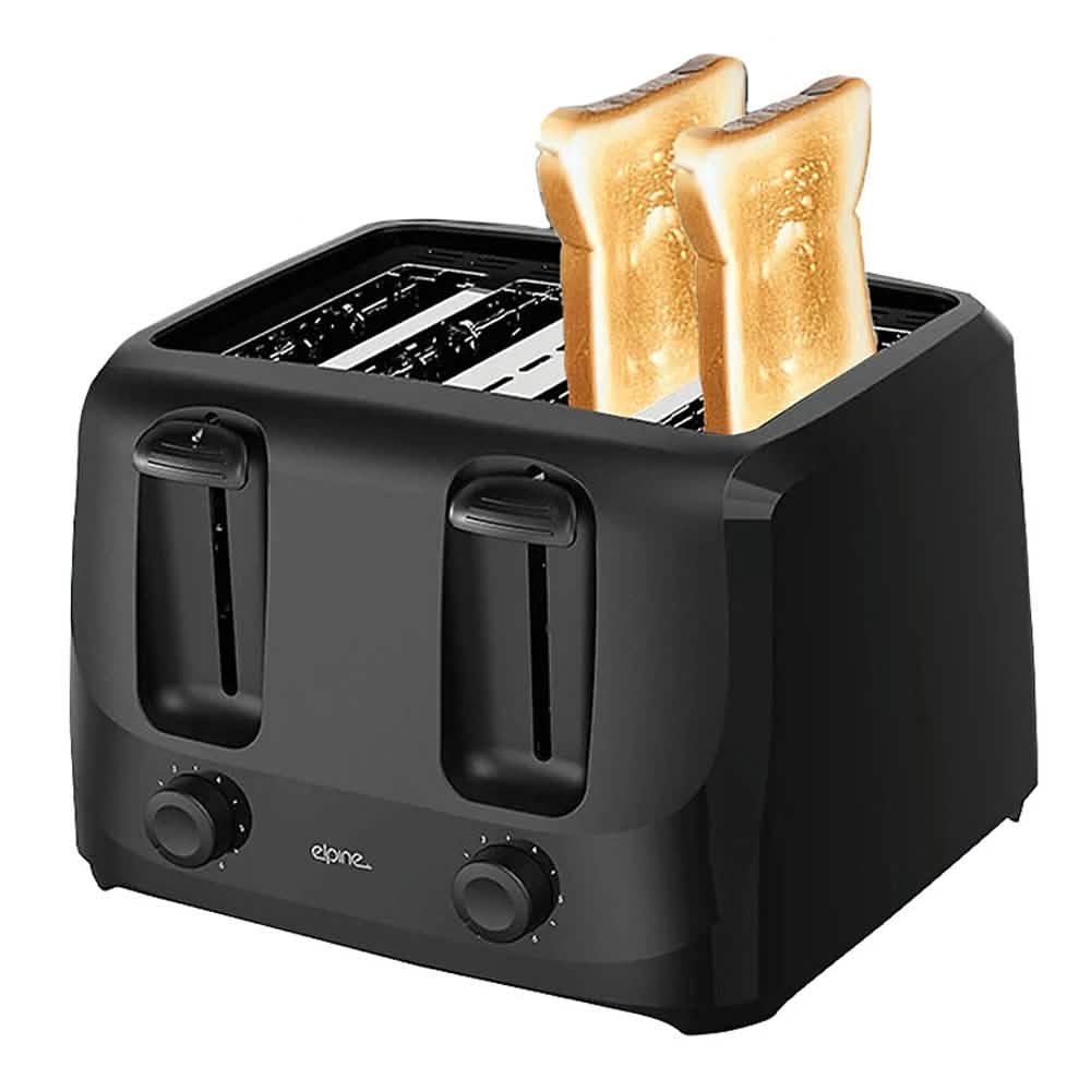 Black 4 Slice Toaster | 1400W Pop-up Bread Toaster with 6 Browning Settings and Removeable Crumb Trays