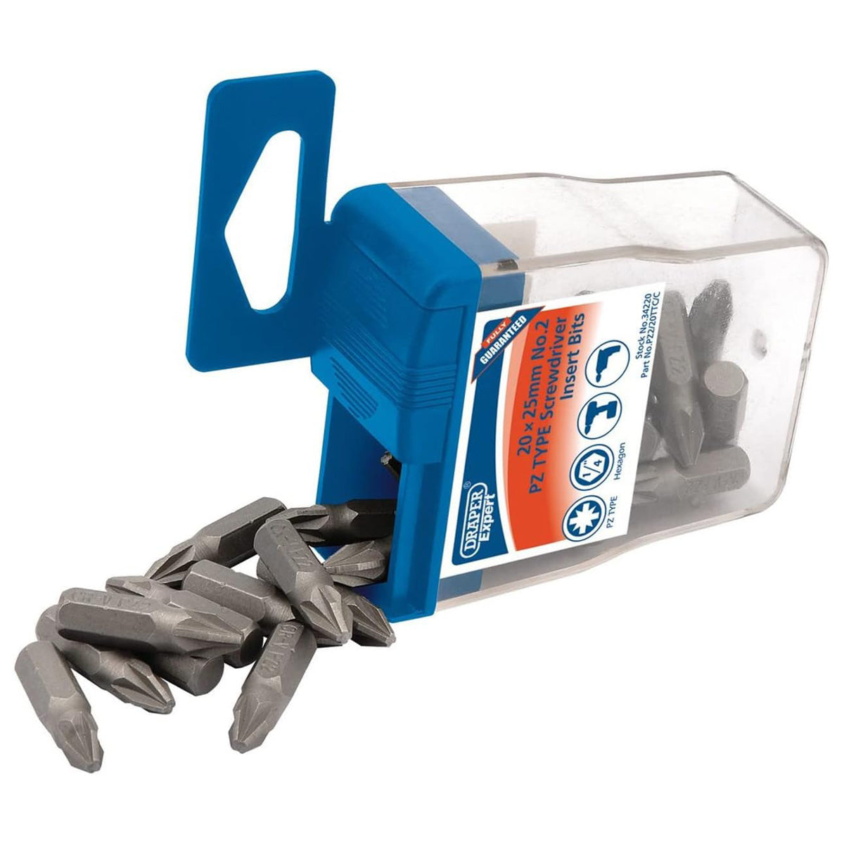 Draper 34220 PZ Type Insert Bits in Plastic Storage Case, No.2 X 1/4" (Pack of 20)