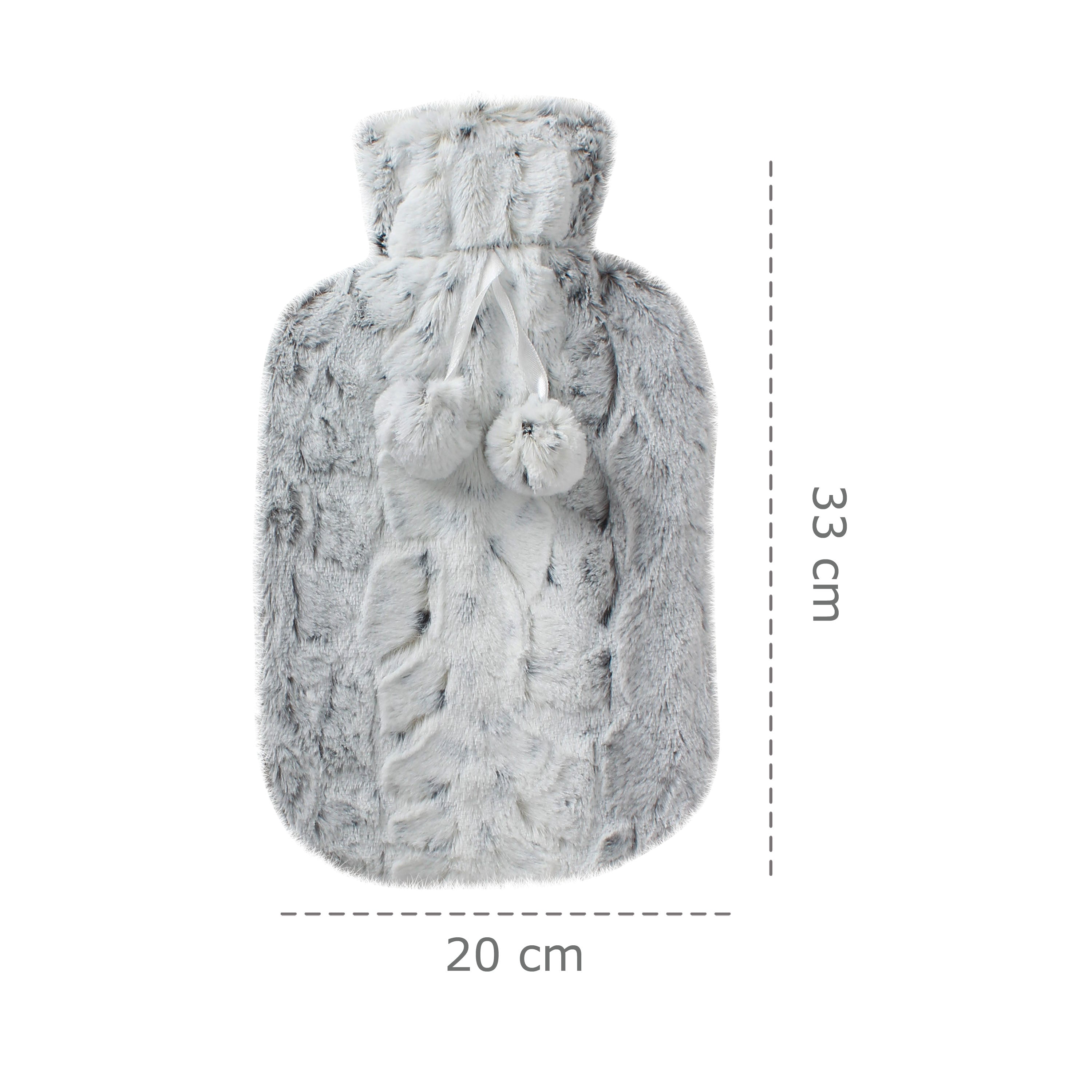 2 Litre Hot Water Bottle with Rabbit Fur Coverand Poms