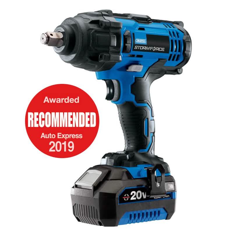 Draper Storm Force 20V Mid-Torque Impact Wrench, 1/2", 400Nm, 1 X 4.0Ah Battery, 1 X Charger 43785