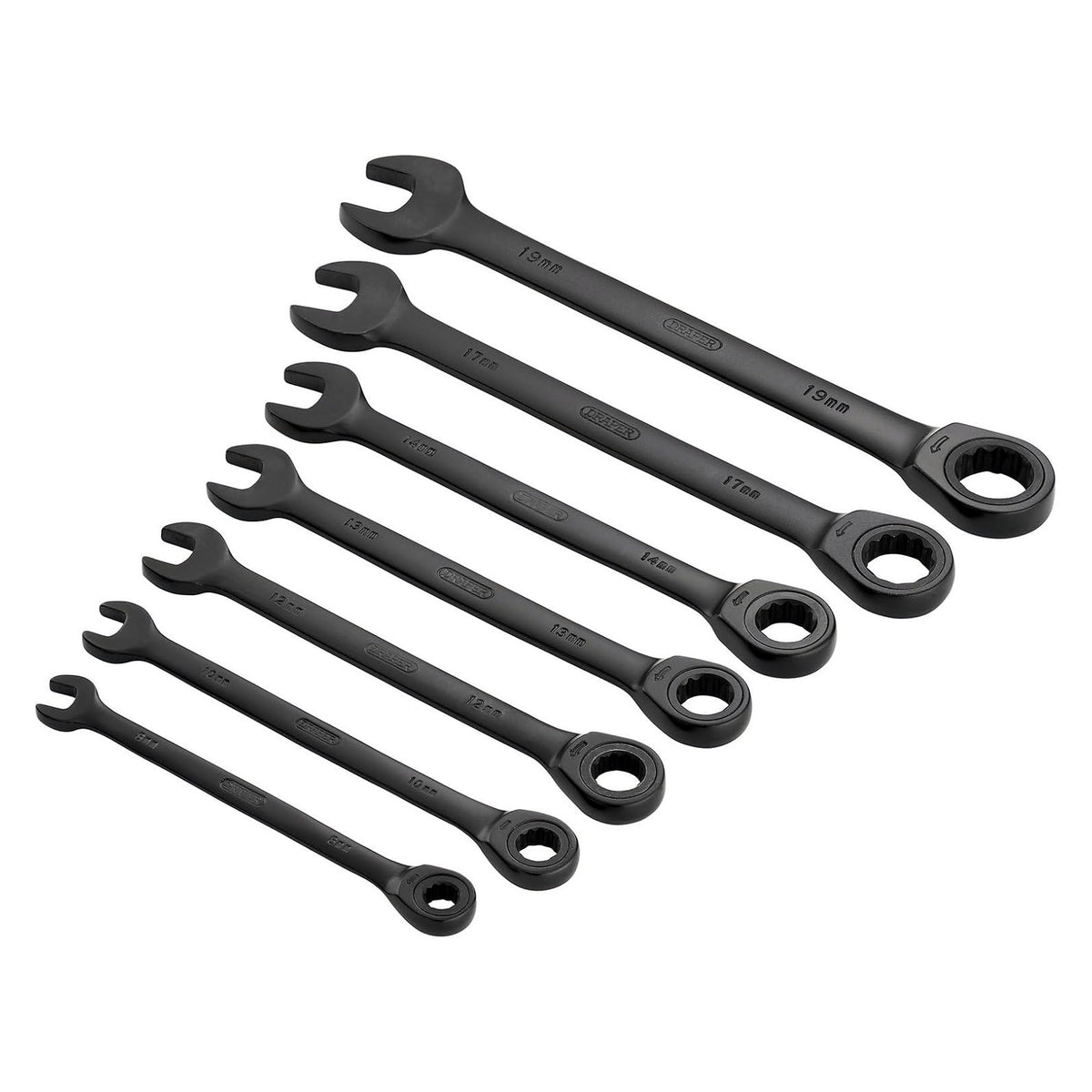 Draper 51178 Black 7pc Hi-Torq Metric Ratcheting Combination Spanner Set
