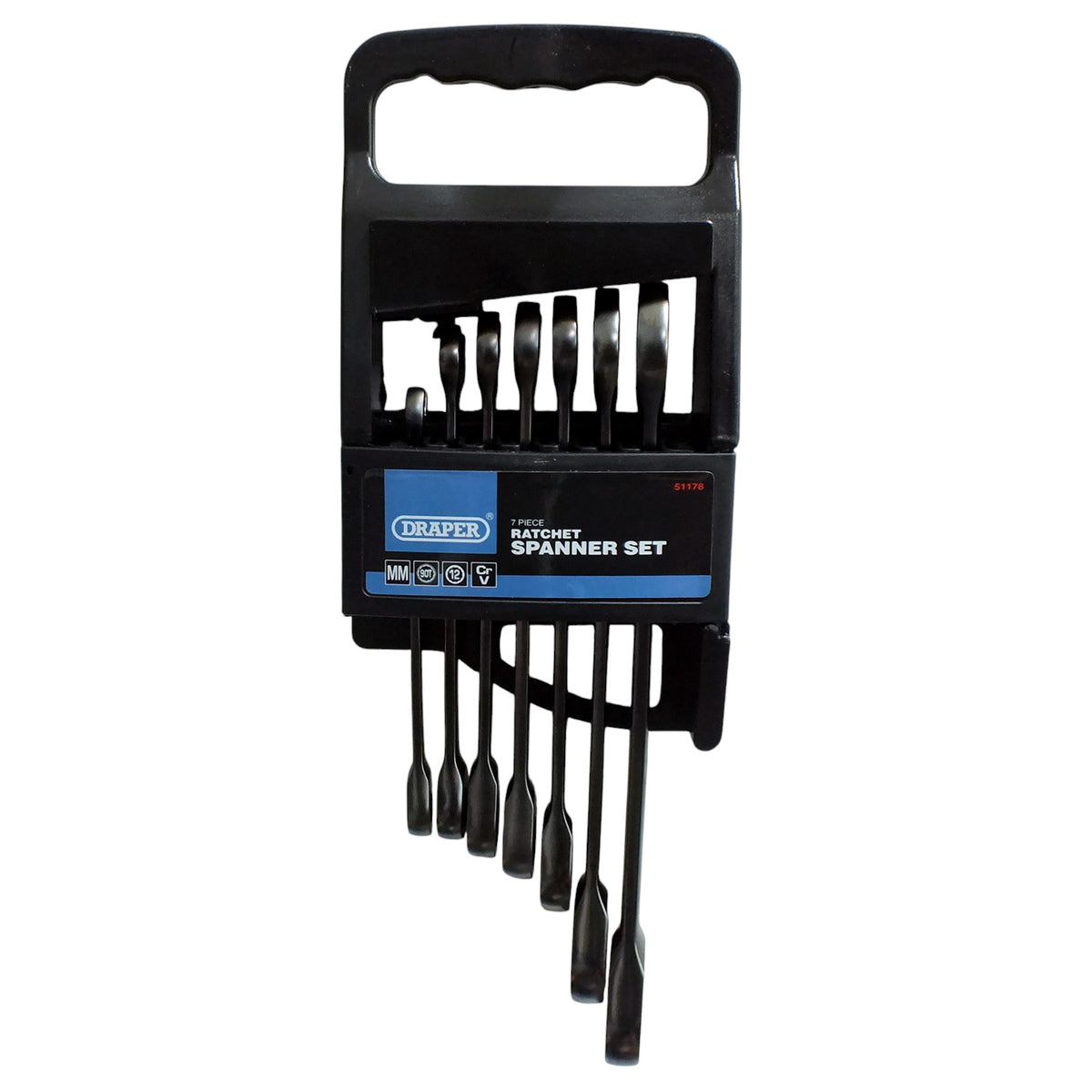 Draper 51178 Black 7pc Hi-Torq Metric Ratcheting Combination Spanner Set