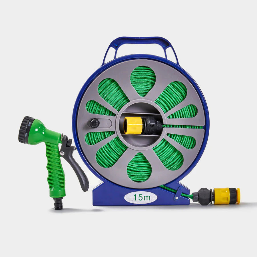 Garden Hose Spray Nozzle Flat Reel Spray Gun Set 15M / 50FT