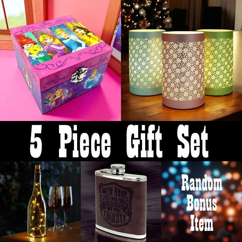 5pc Gift Set | LED Bottle Light, Jewellery Box including Mystery Bonus Item