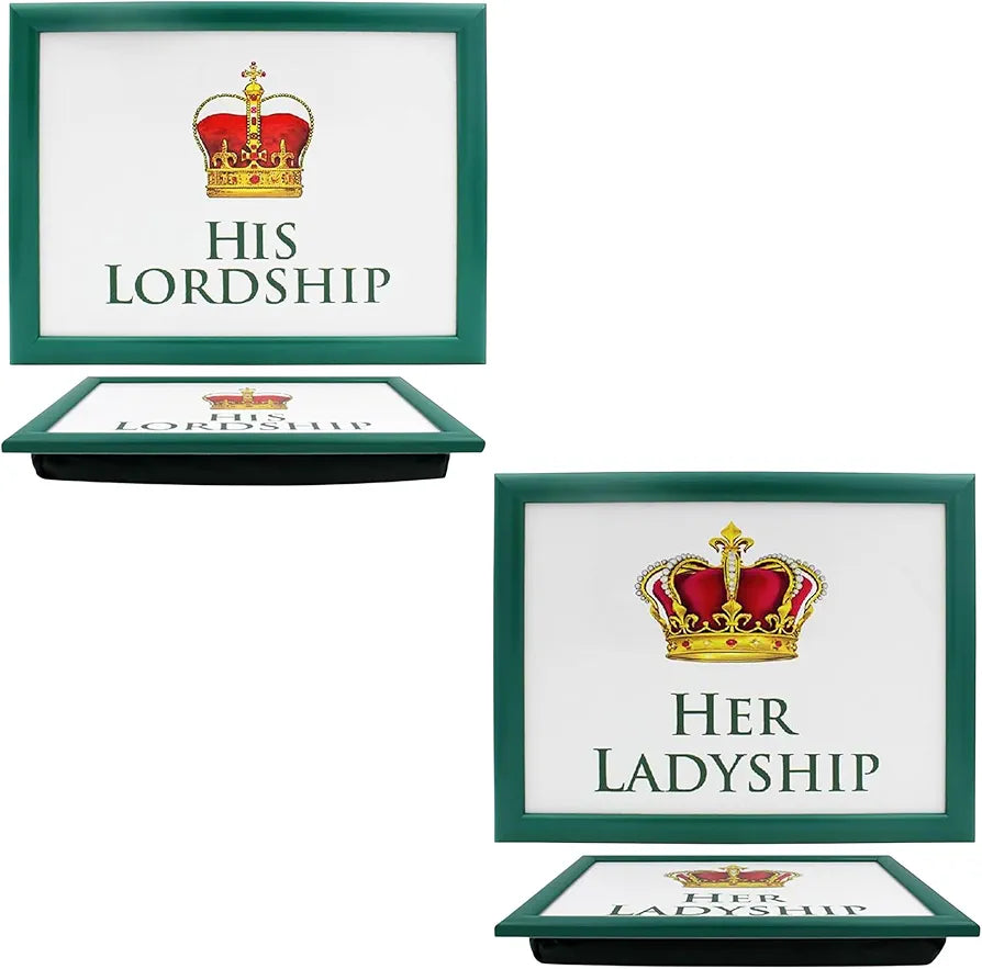 Her Ladyship and His Lordship Lap Tray Serving Set TV Bed Soft Cushioned Padded