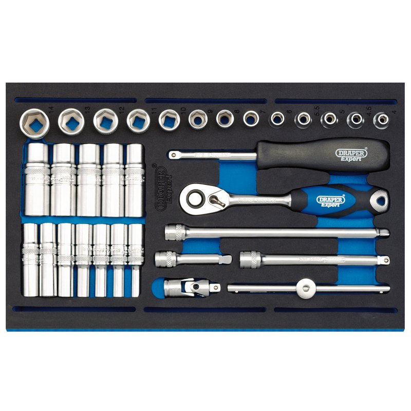 Draper Expert 1/4" Socket Set In 1/4 Drawer Eva Insert Tray 32PC 63532