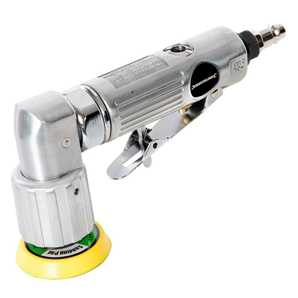 Silverline 50mm Mini Air Sander + 15pc Sanding DIscs | Random Orbit Variable Speed 90° Angled Head