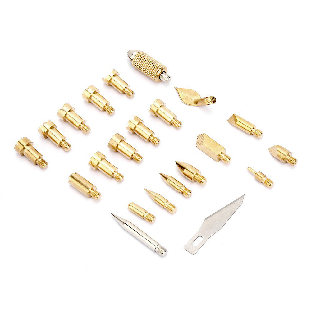 22pc Brass Pyrography Tips Set Wood Burning Pen Soldering Iron Accessories