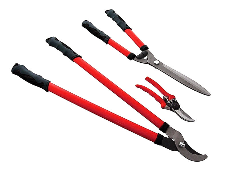 3pc Garden Hand Tools Set Bypass Loppers Hedge Shears & Pruning Secateurs