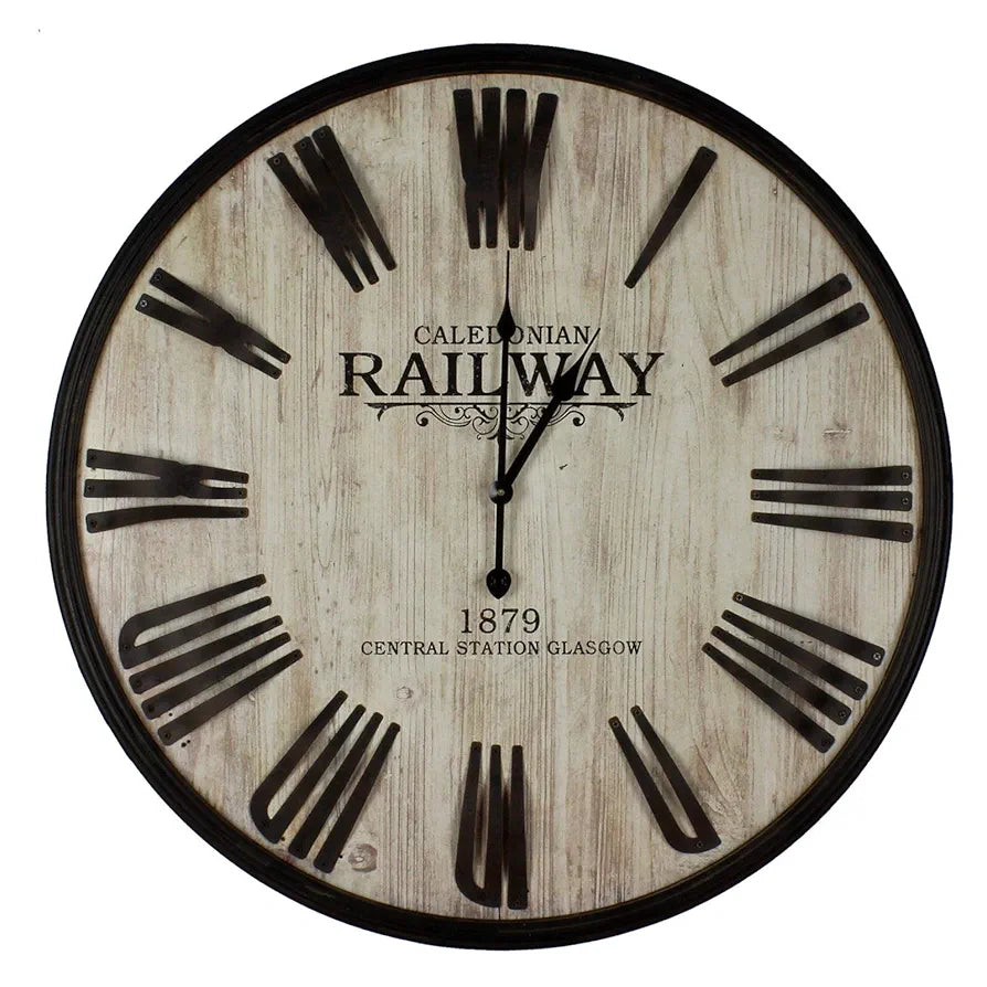Hometime MDF Railway Wooden Wall Clock 60cm