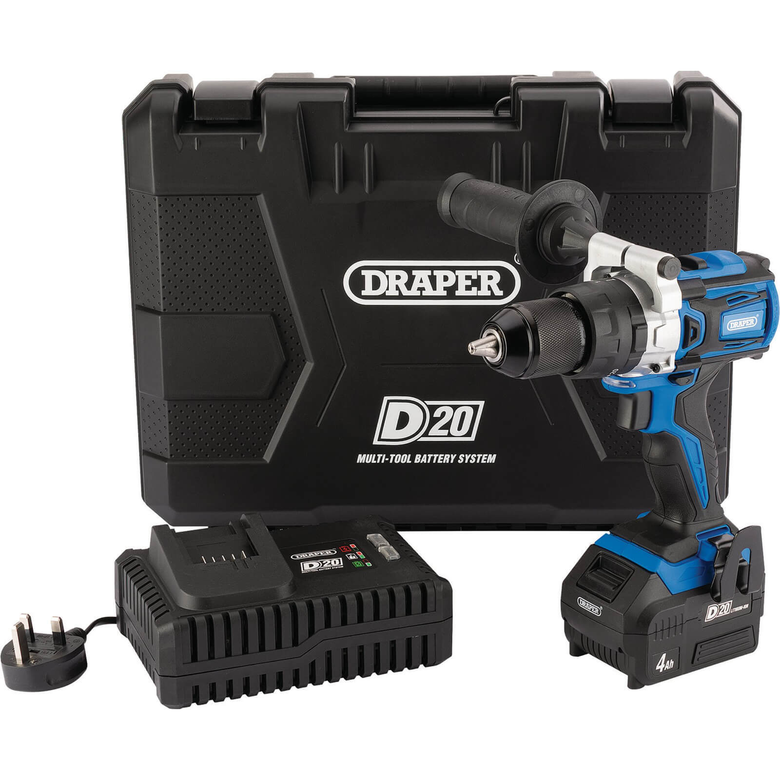 Draper D20 20V Brushless Combi Drill with 1 x 4.0Ah Battery, Fast Charger + Carry Case 79894