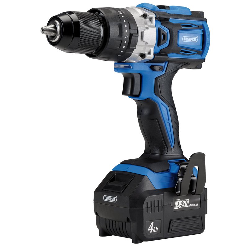 Draper D20 20V Brushless Combi Drill with 1 x 4.0Ah Battery, Fast Charger + Carry Case 79894