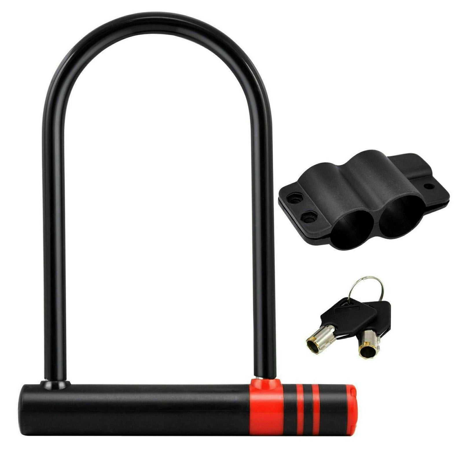 1.5m Cycle Security Cable + D-Shackle Bike Lock Steel U Shaped Bicycle Padlock with 2 Keys