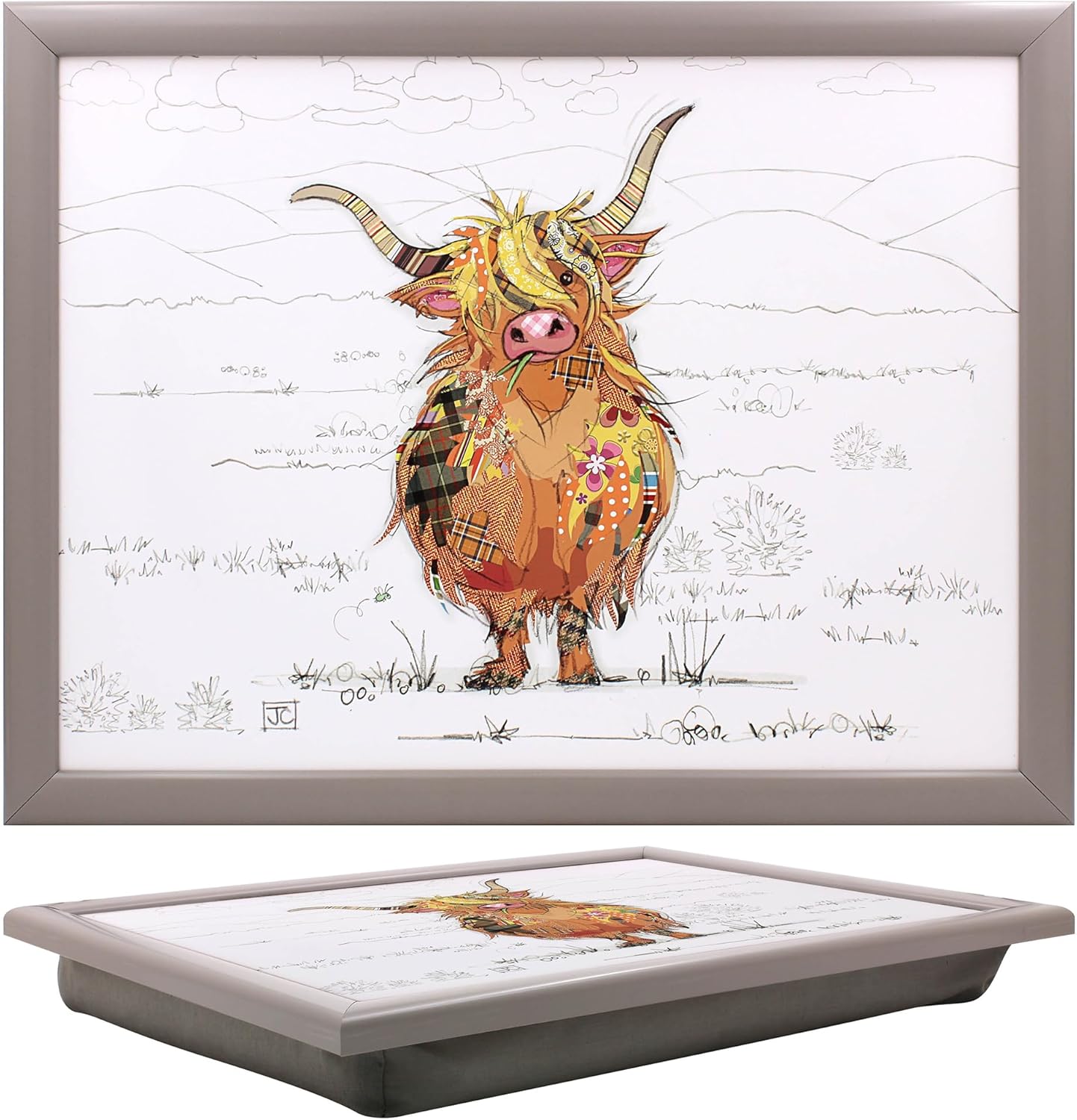 Hamish the Highland Cow Lap Tray Cushioned Laptop Tray with Padded Bean Bag Base