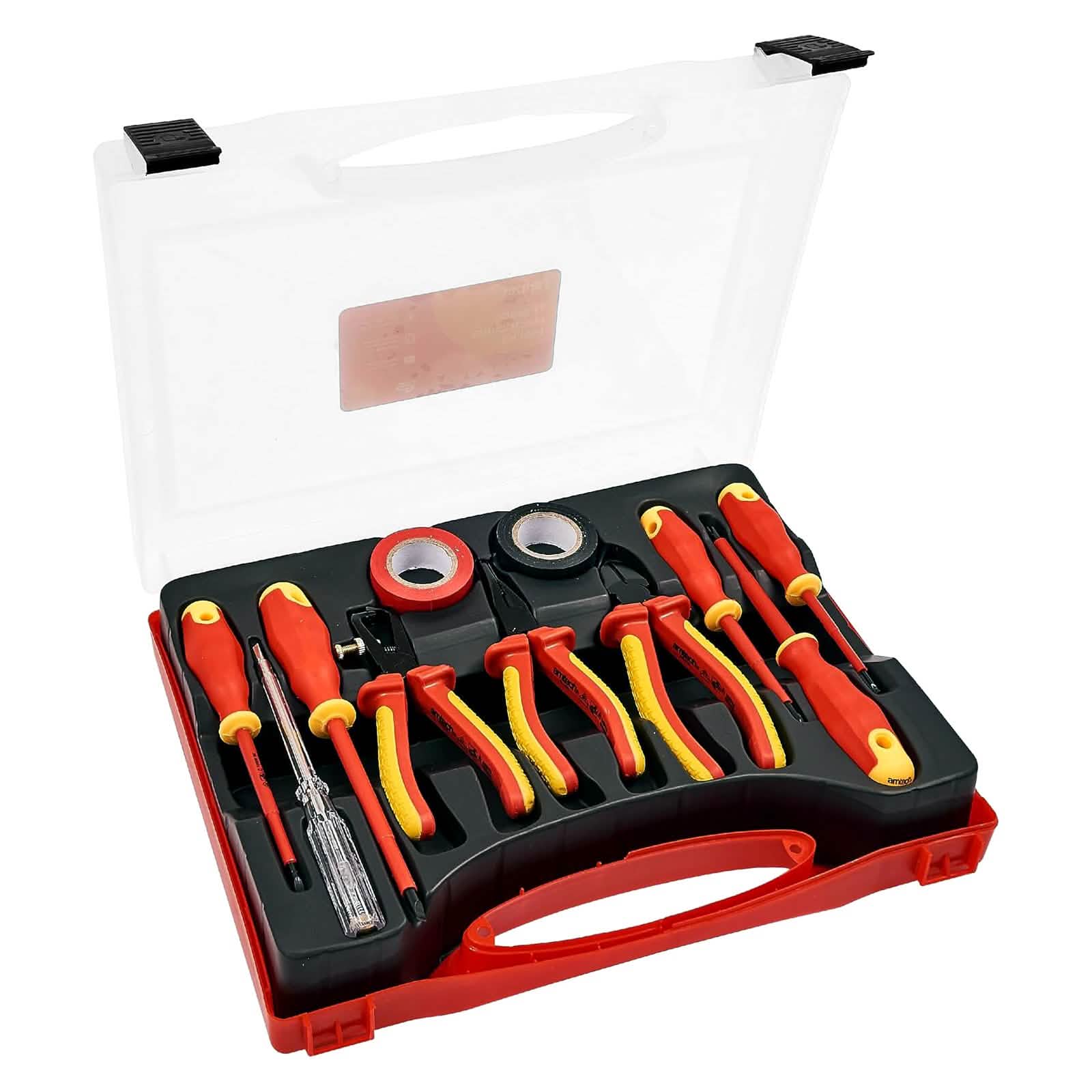 Amtech Electricians Insulated VDE Screwdriver & Pliers Set | 11pc Tool Kit with Storage Case