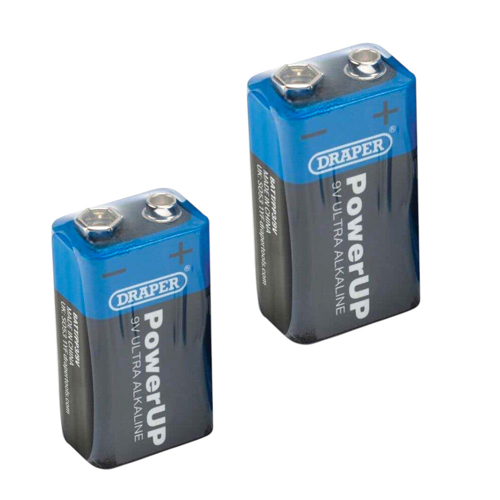 Alkaline PP3 9V Batteries Draper 03983 Ultra Power-UP (2 PACK) LEAKPROOF