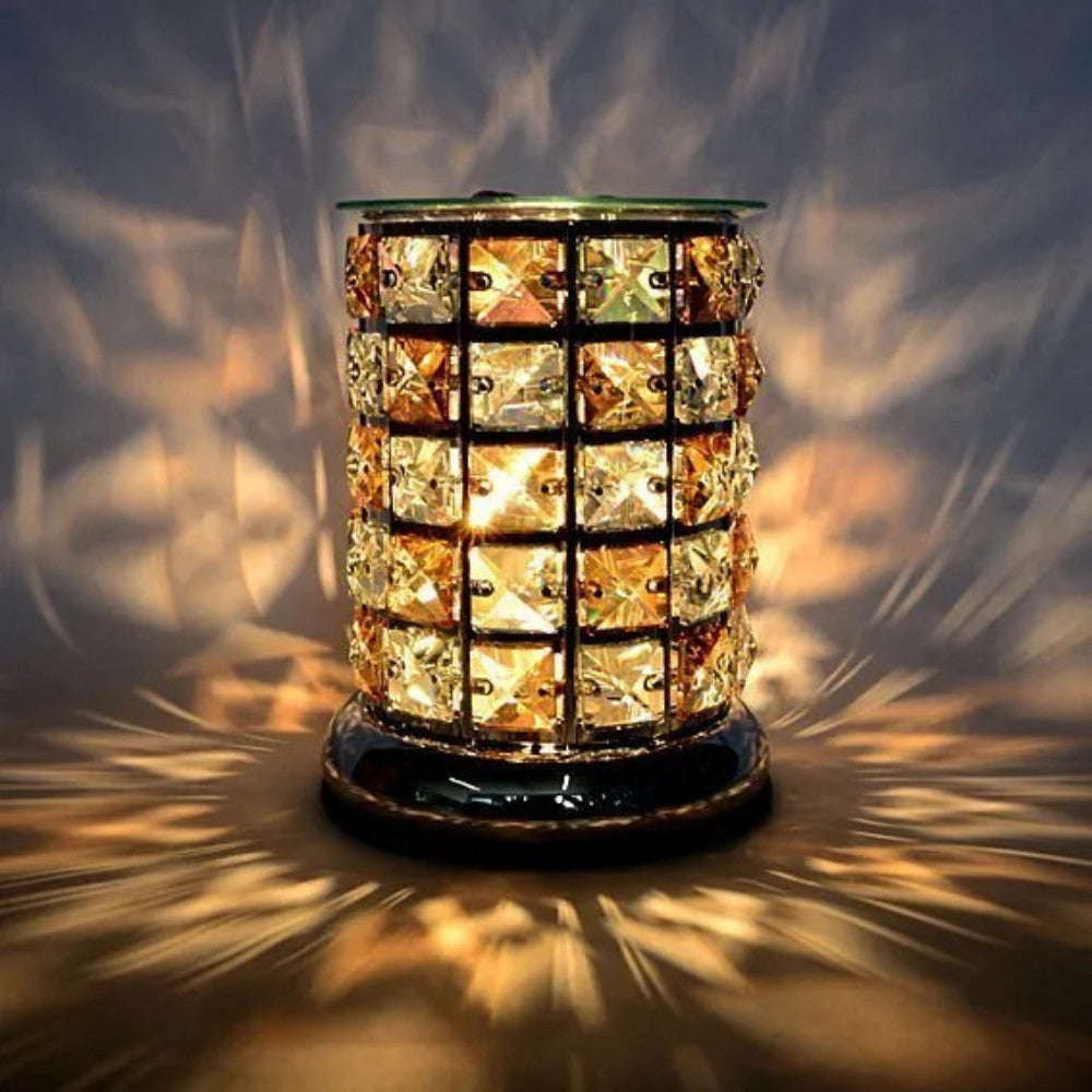 Crystal Effect Aroma Lamp Oil Burner Wax Amber Check Silver Base
