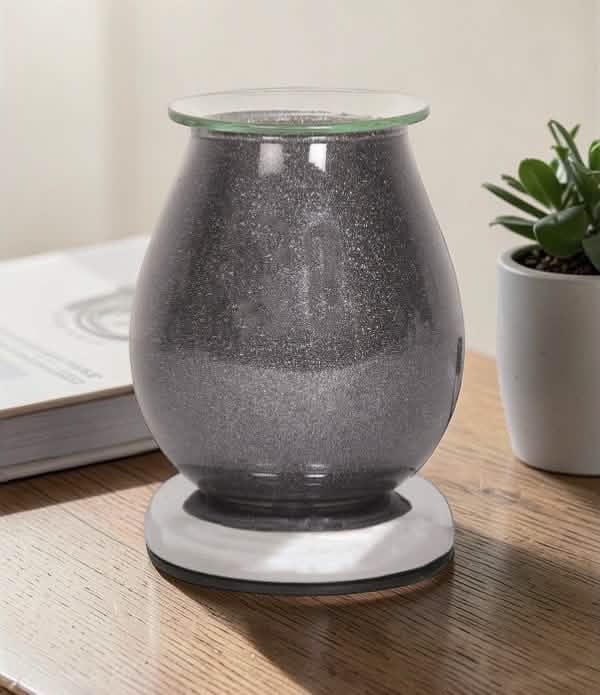 Aroma Lamp Oil Burner Warmer Wax Melter Silver Sparkle