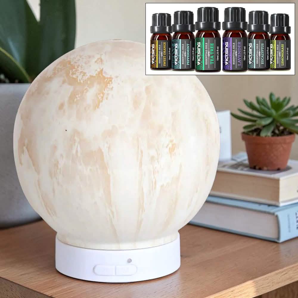 Valencia Marble Effect Ultrasonic Aromatherapy Fragrance Diffuser + 6pc Essential Oils