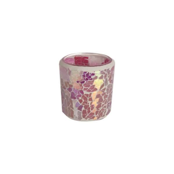 2 Pack - Tea Light Holder Pink Crackle Glass