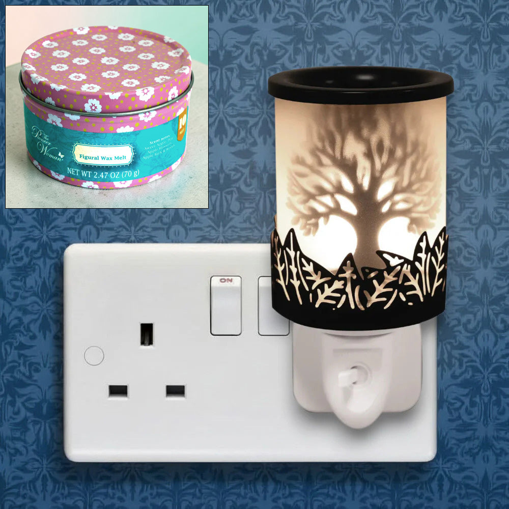 Electric Plug In Wax Melt Warmer Fragrance Diffuser plus Scented Wax Melts | Tree Of Life Black Silhouette Shadow