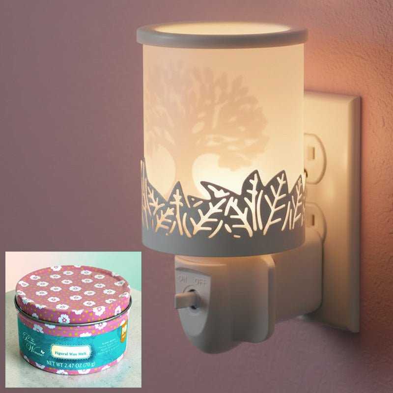 Electric Plug In Wax Melt Warmer Fragrance Diffuser plus Scented Wax Melts | Tree Of Life White Silhouette Shadow