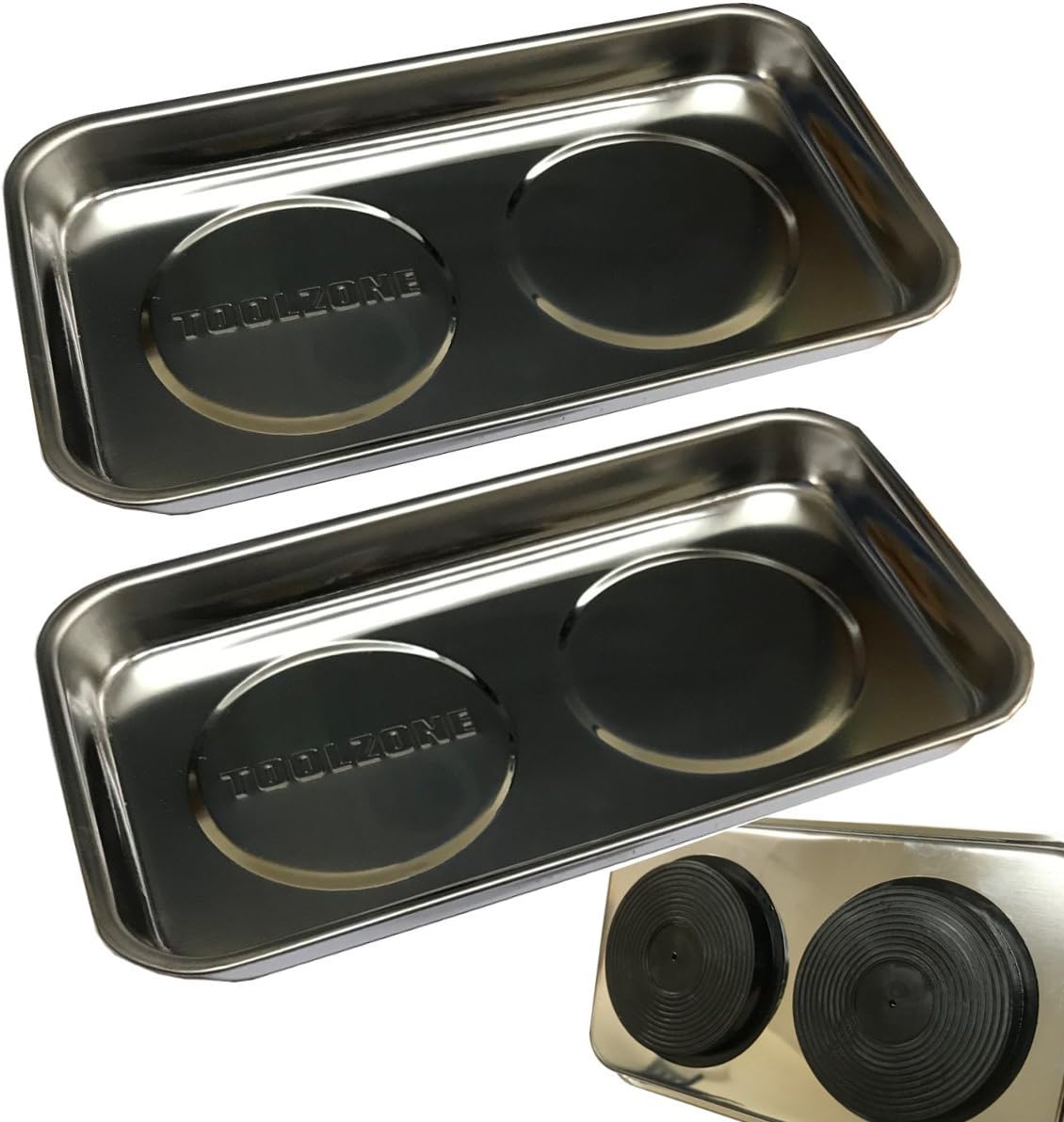Magnetic Parts Trays Rectangular Stainless Steel (2 PACK)