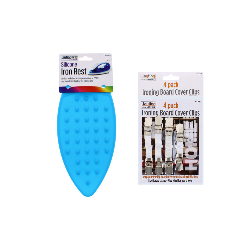 Silicone Iron Rest Heat Resistant Ironing Mat Pad Blue/Pink With Iron Board Clips