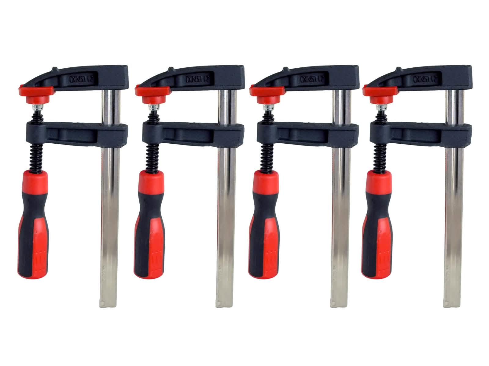 Pack of 4 Heavy Duty F Bar Clamps (6") 150mm x 50mm Quick Slide plus Pack of 4 Mini Ratchet Speed Clamps (4") 100mm