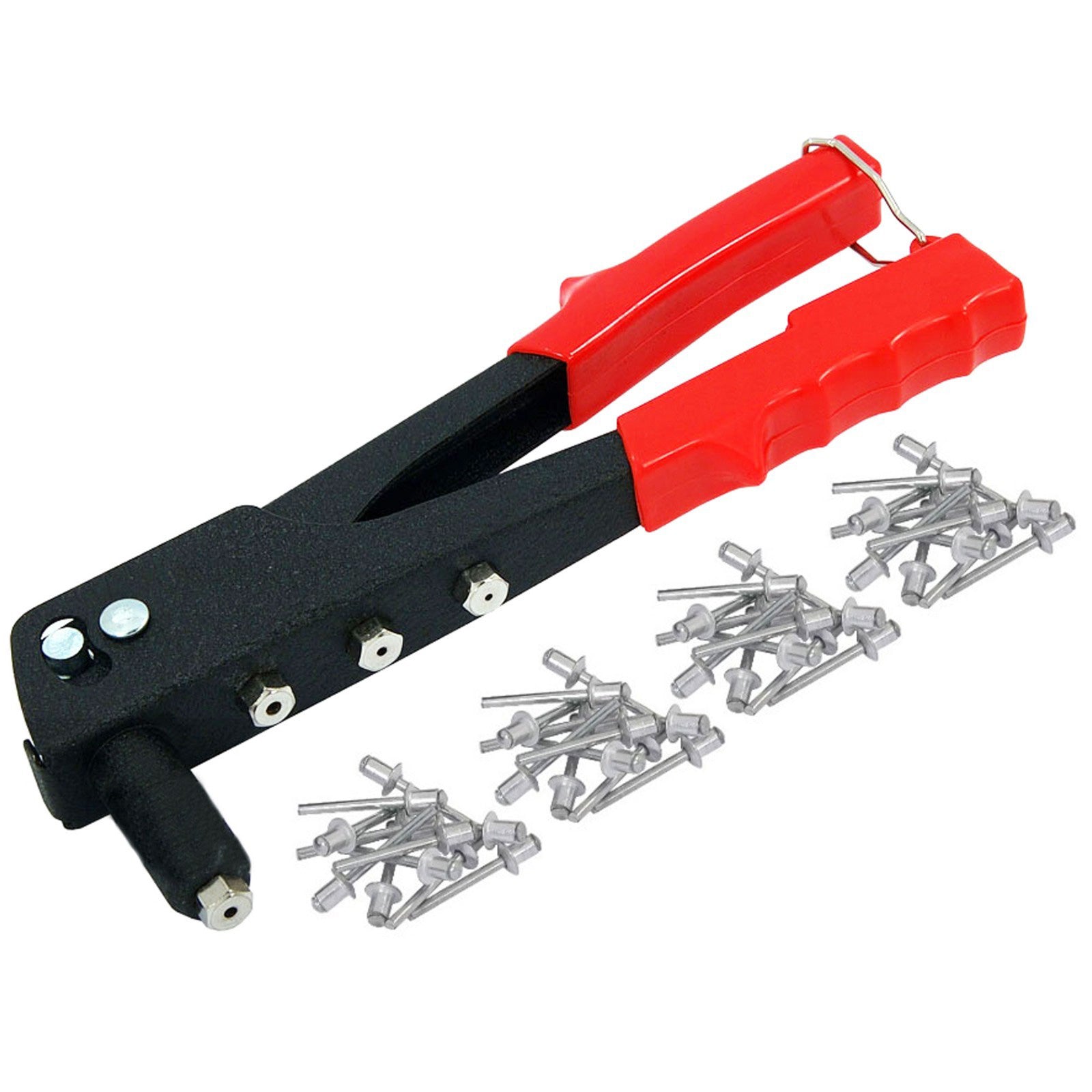 Heavy Duty Hand Riveter Pop Rivet Gun with 4 Nozzle Heads & 1000 Assorted Rivets