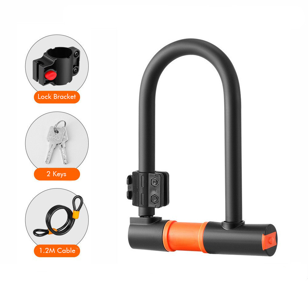 Heavy Duty Bike D Lock + 5ft/1.2m High Security Steel Cable + Sturdy Mounting Bracket + 2-Keys