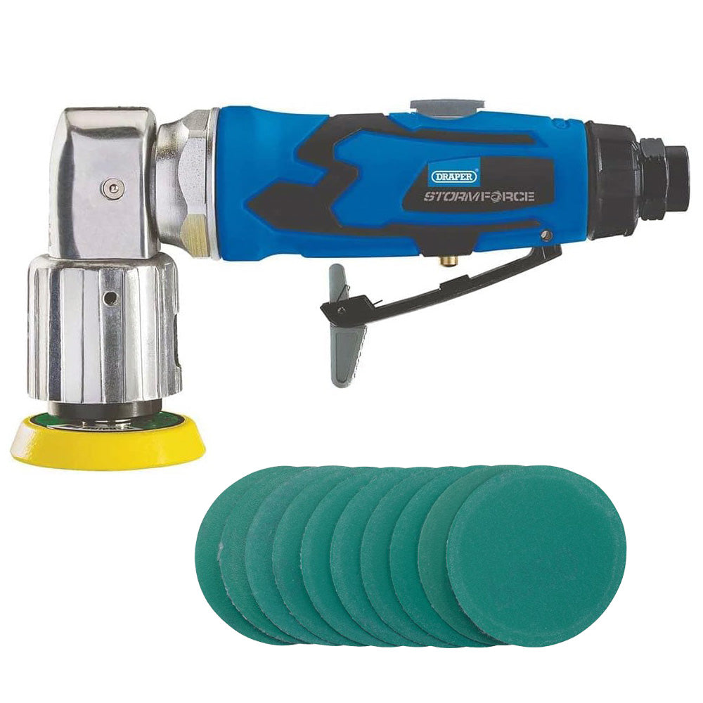 Draper 65059 Storm Force 50mm Mini Air Sander plus 10pc Sanding DIscs