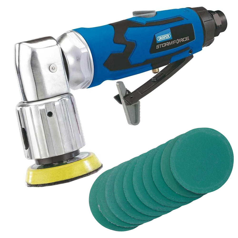 Draper 65059 Storm Force 50mm Mini Air Sander plus 10pc Sanding DIscs