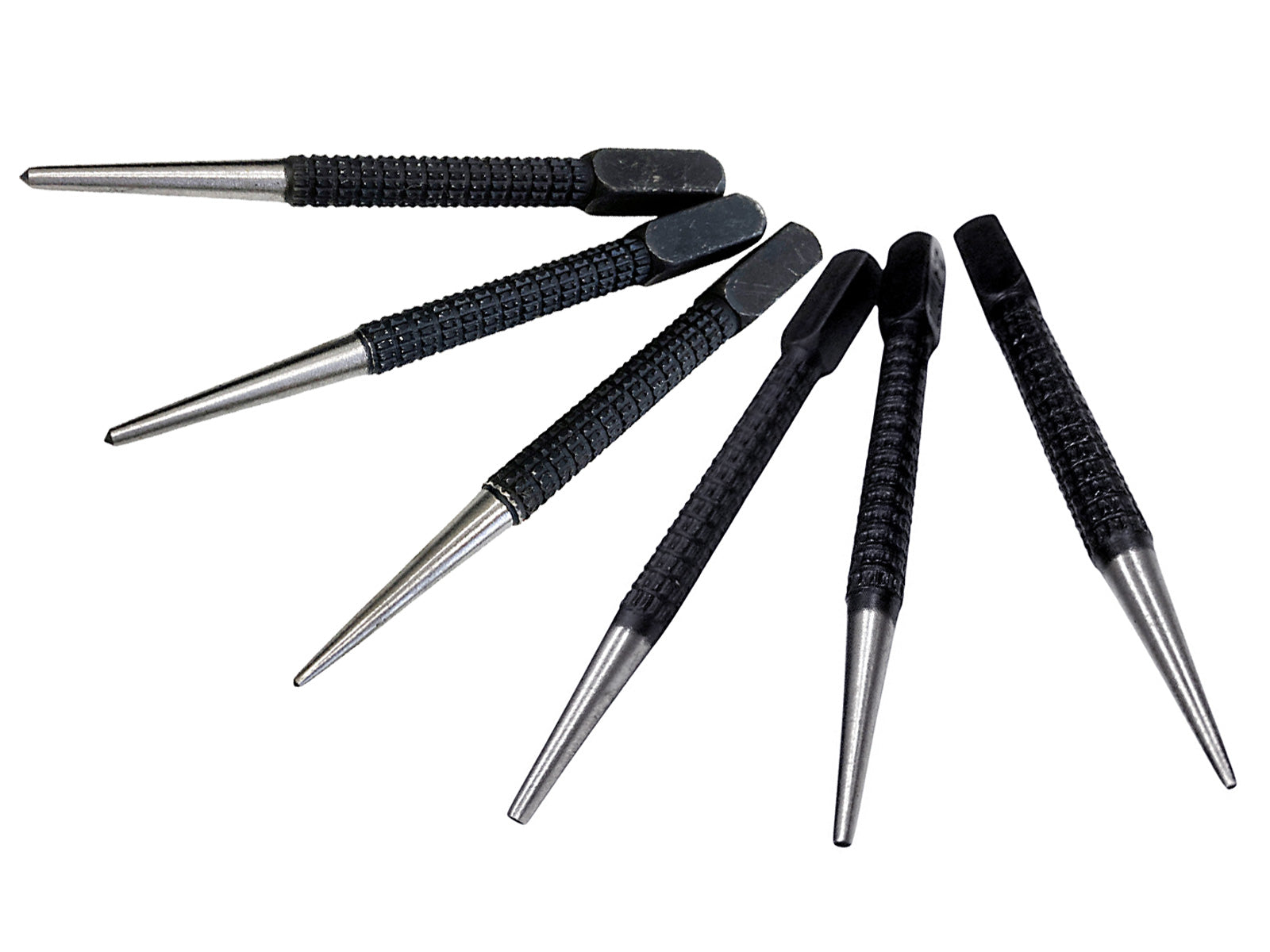 6pc Nail & Centre Punch Set Alloy Steel with Knurled Body | Centre Point Marking Scribes and Punches