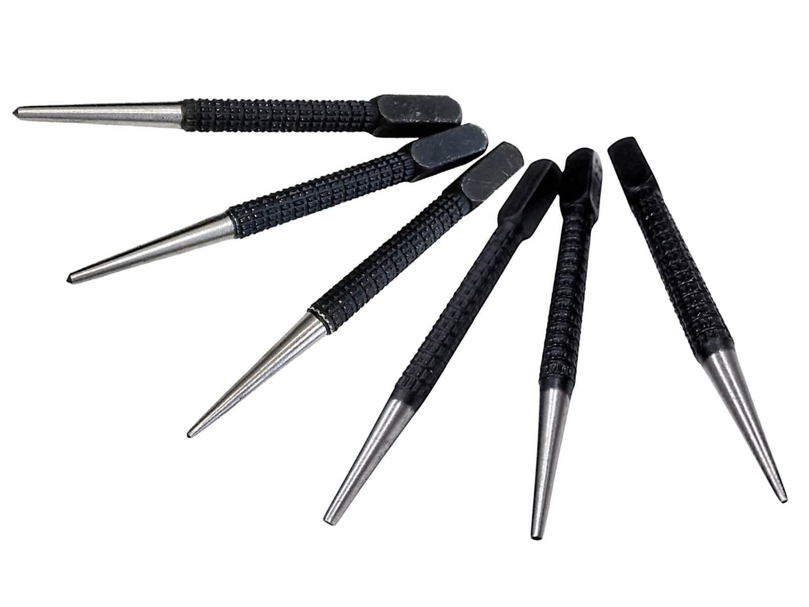 6pc Nail & Centre Punch Set | Alloy Steel with Knurled Body | Centre Point Marking Scribes and Nail Punches