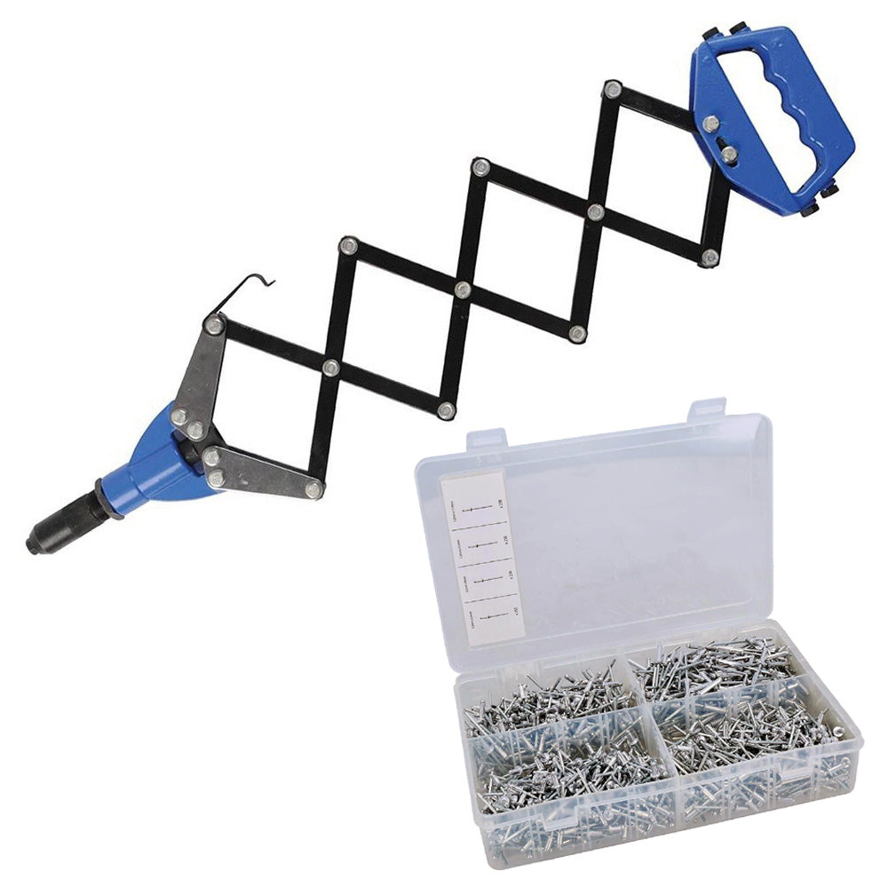 Silverline Lazy Tong Hand Riveter Pop Rivet Gun 3.2mm-6.4mm + 1000 Blind Rivets 868778