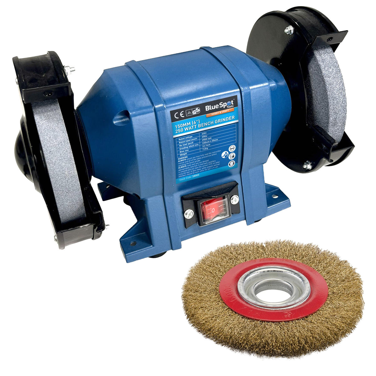 150mm 250W Twin Bench Grinder and Polisher plus 6" Wire Wheel Brush | Lifetime Warranty