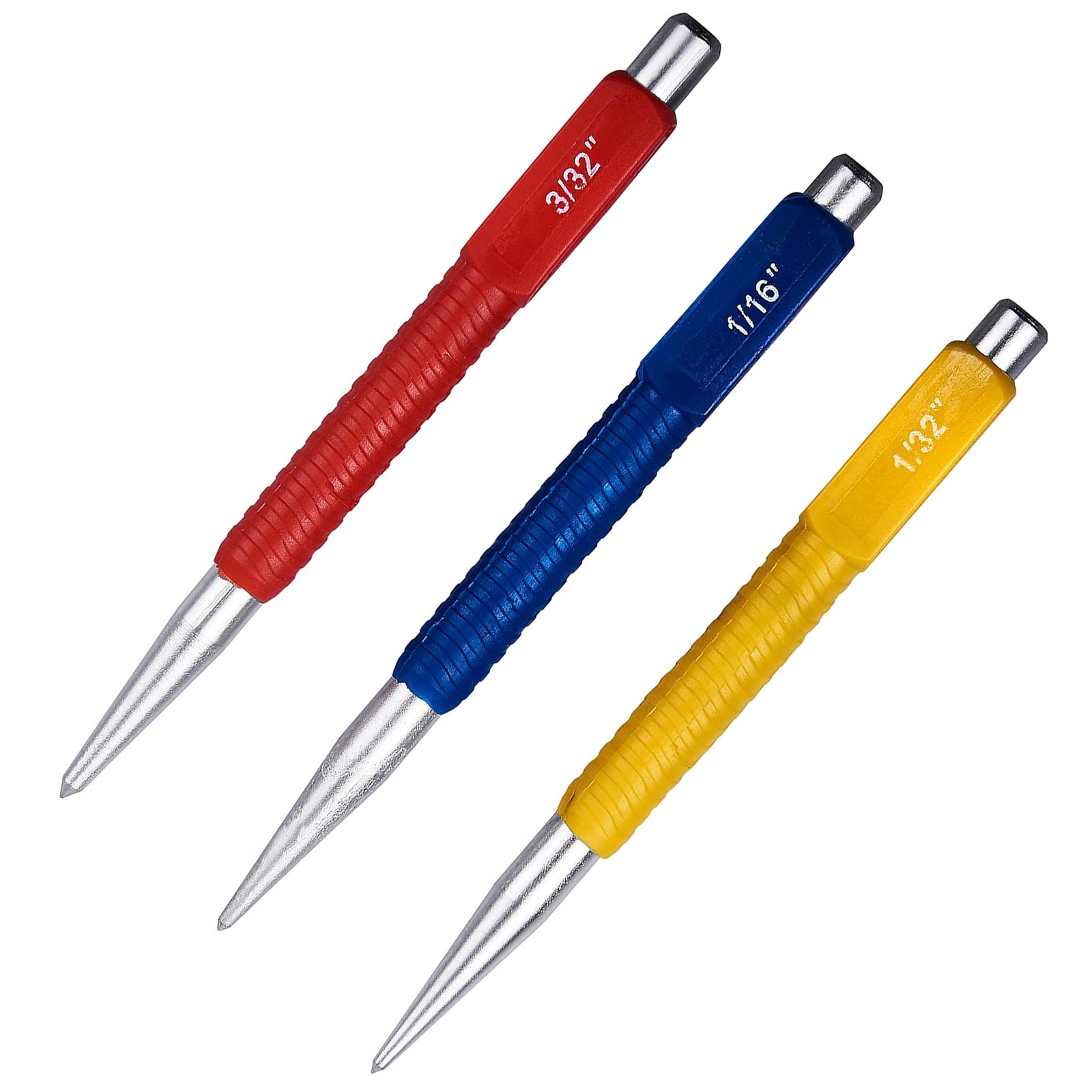 3pc Centre Punch Set Point Marking Tools Metal Scribes Carbon Steel Colour Coded