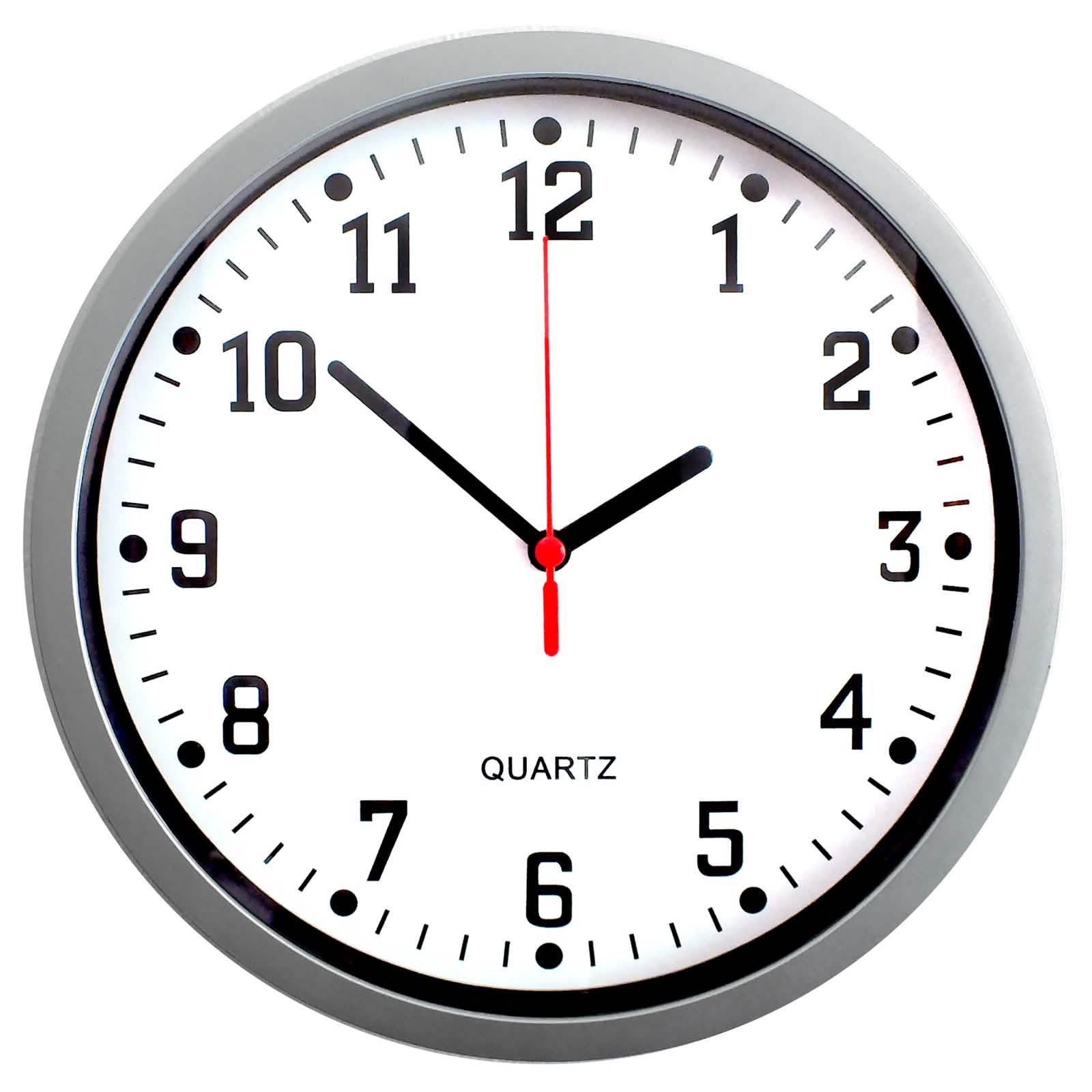 9" Round Silver Wall Clock Quartz Movement Bold Numerals Home Kitchen Bedroom